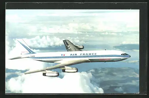 AK Flugzeug, der Fluglinie Air France, Boeing 707 Intercontinental im Flug gesehen