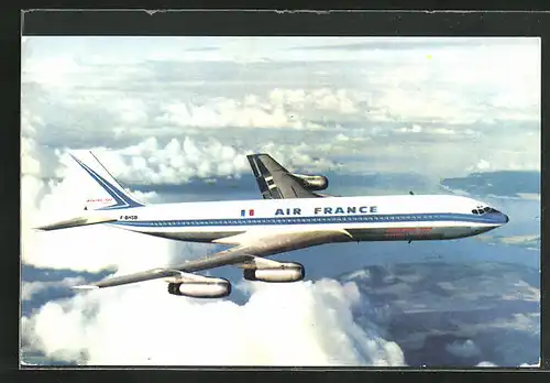 AK Flugzeug, der Fluglinie Air France, Boeing 707 Intercontinental, über den Wolken