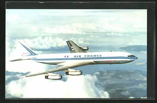 AK Flugzeug, der Fluglinie Air France, Boeing 707, auf einem Interkontinentalflug