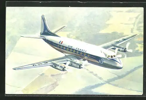 AK Flugzeug, der Fluglinie Air France, Vickers Viscount mit Rolls-Royce Turbo Motoren