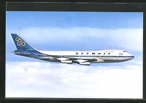 AK Flugzeug, der Fluglinie Olympic, Boeing 747 über den Wolken