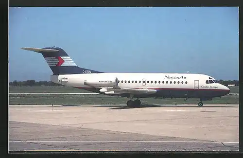 AK Flugzeug, Linienflugzeug der Fluglinie Norcan Air, auf dem Flugplatz, Fokker F-28-1000