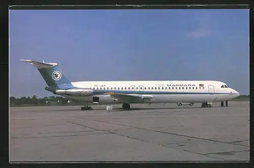 AK Flugzeug, Linienflugzeug der Fluglinie Marmara, auf dem Rollfeld