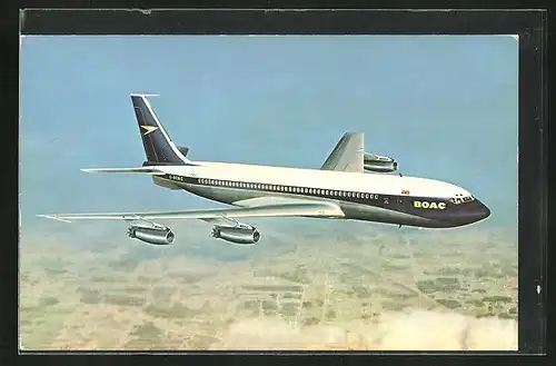 AK Flugzeug der Fluglinie BOAC, Boeing 707 in der Luft gesehen