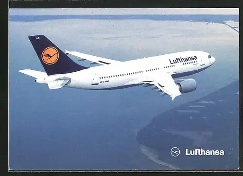 AK Flugzeug, Linienflugzeug der Fluglinie Lufthansa, der Airbus A310-300 im Landeanflug