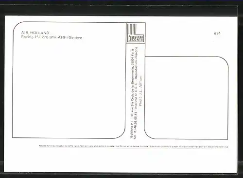 AK Flugzeug, Linienflugzeug der Fluglinie Air Holland, Boeing 757-27B, at Geneve