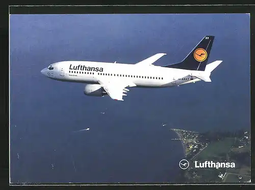 AK Flugzeug, Linienflugzeug der Fluglinie Lufthansa, Boeing 737-300 in der Luft