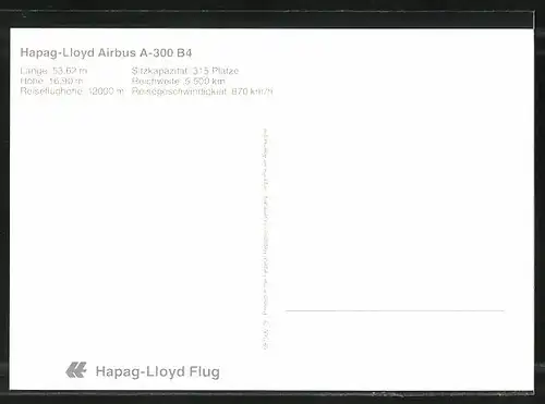 AK Flugzeug, Linienflugzeug der Fluglinie Hapag-Lloyd, Airbus A-300 B4 in der Luft