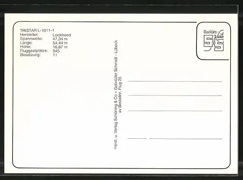 AK Flugzeug, Linienflugzeug der Fluglinie LTU, Lockheed Tristar L-1011-1