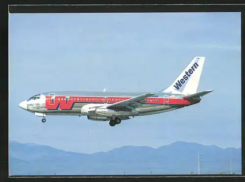 AK Flugzeug, Linienflugzeug der Fluglinie Western, Boeing 737-247 im landeanflug