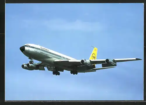 AK Flugzeug, Linienflugzeug der Fluglinie Condor, Boeing 707-330B im Anflug