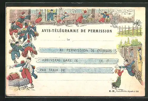 Künstler-AK Postgeschichte, Avis-Telegramme de Permission