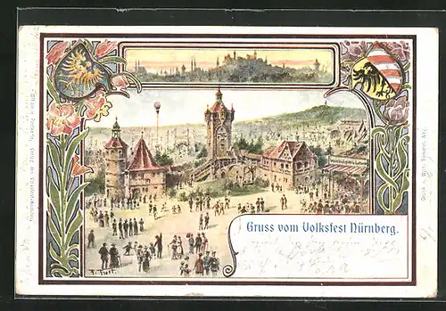 Lithographie Nürnberg, Blick auf das Volksfest