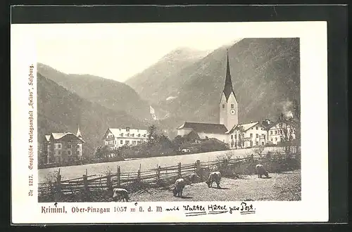 AK Krimml, Teilansicht mit Kirche