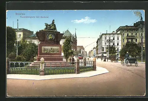 AK Breslau, Tauentzienplatz mit Denkmal