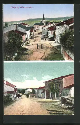 AK Cogney, Strassenansicht mit Blick zur Kirche & Ortspartie