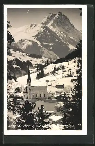 AK Kirchberg /Tirol, Ortsansicht mit Grossem Rettenstein zur Winterzeit