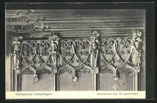 AK Überlingen, Rathaussaal, Schnitzwerk aus dem 14. Jahrhundert