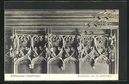 AK Überlingen, Rathaussaal, Schnitzwerk aus dem 14. Jahrhundert