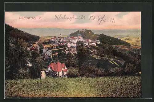 AK Lindenfels im Odenwald, Hotel zum Odenwald von A. Vogel, Blick auf die Ortschaft