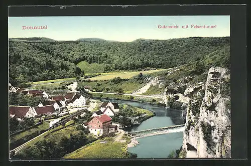 AK Gutenstein / Donau, Panorama mit felsentunnel