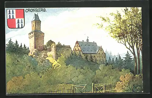 Künstler-AK Cronberg / Taunus, Blick zum Stammschloss