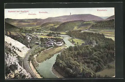 AK Saalfeld / Saaletal, Panorama mit Obernitz, Reschwitz & Wetzelstein