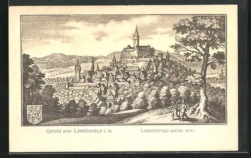 Künstler-AK Lindenfels i. O., Panorama anno 1630