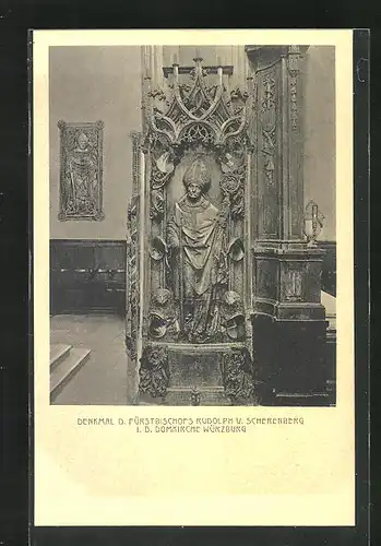 AK Würzburg, Denkmal d. Fürstbischofs Rudolph v. Scherenberg in der Domkirche