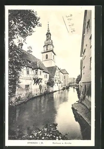 AK Erbach i. O., Rathaus und Kirche