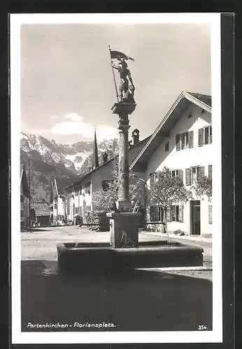 AK Partenkirchen, Floriansplatz mit Brunnen