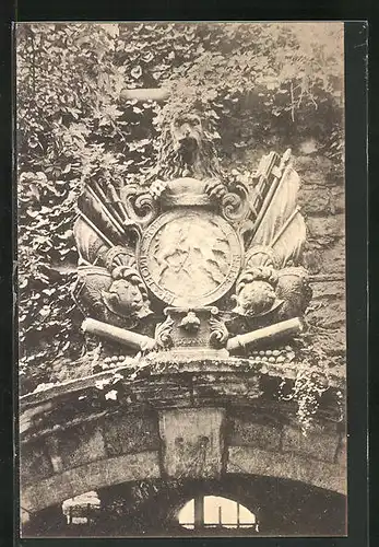 AK Heidelberg, kurpfälzisches Wappen am Aufgang vom Burgweg zum Schloss