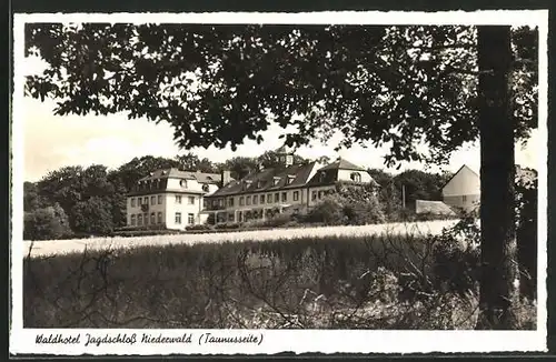 AK Rüdesheim / Rhein, Waldhotel Jagdschloss Niederwald