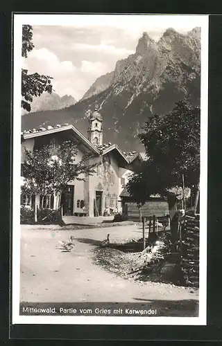 AK Mittenwald, Partie vom Gries mit Karwendel