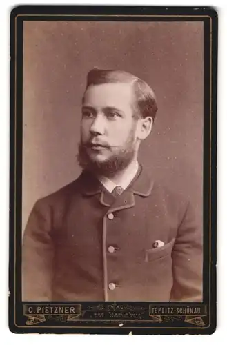 Fotografie C. Pietzner, Teplitz-Schönau, Portrait stattlicher junger Mann mit Bart im Jackett