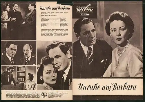Filmprogramm PFP Nr. 105 /60, Unruhe um Barbara, Gene Tierney, Leo Genn, Regie: Anthony Pélissier