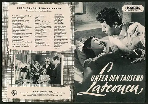 Filmprogramm PFI Nr. 74 /56, Unter den tausend Laternen, Michel Auclair, Hanna Rucker, Regie: Erich Engel