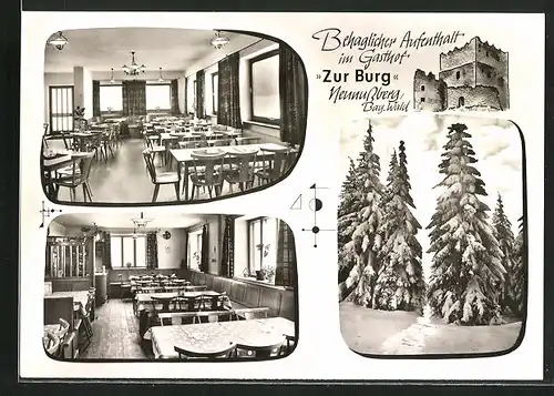 AK Neunussberg /Bay. Wald, Gasthof-Pension Zur Burg, Innenansicht, Ortspartie