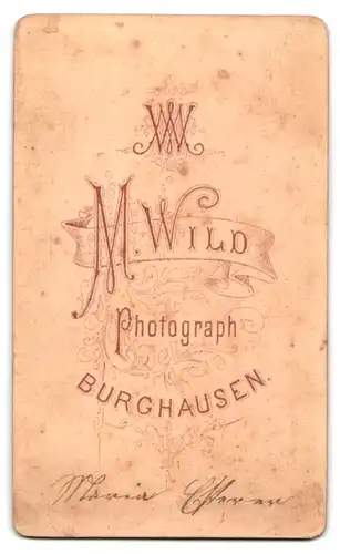 Fotografie M. Wild, Burghausen, Portrait Mädchen Maria im Kleid mit Blumen im Haar, Fasching