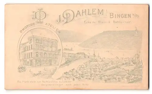 Fotografie J. Dahlem, Bingen am Rh., Ansicht Bingen, Fotografen Atelier und Blick zur Stadt