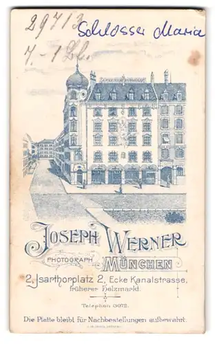 Fotografie Joseph Werner, München, Isarthorplatz 2, Ansicht München, Atelier von Aussen gesehen