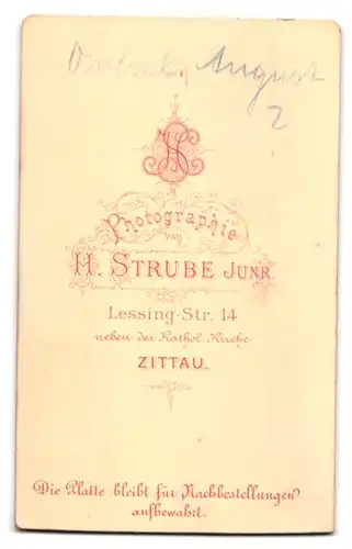 Fotografie H. Strube Junr., Zittau, Lessing-Str. 14, Portrait junger Knabe im Anzug mit Schirmmütze und Lederhandschuhen