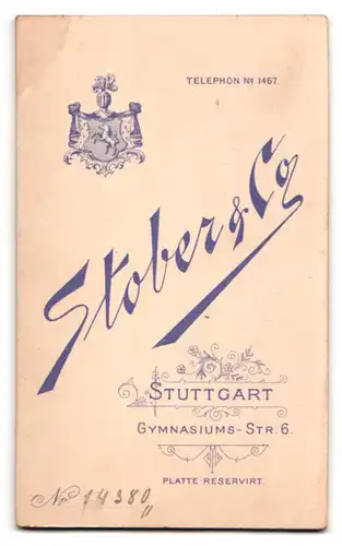 Fotografie Stober & Co., Stuttgart, Gymnasiumstr. 6, Portrait Herr im Anzug mit Schlips und Walrossbart