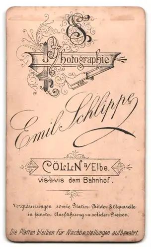 Fotografie Emil Schlippe, Cölln a /Elbe, Portrait kleines Mädchen im Kleid