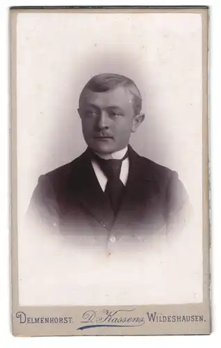 Fotografie Diedr. Kassens, Wildeshausen, Huntesstrasse, Portrait junger Mann im Anzug mit Krawatte