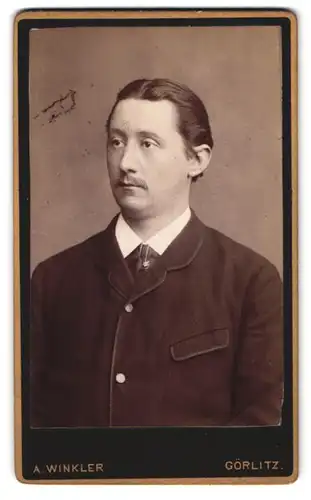 Fotografie Adolph Winkler, Görlitz, Jacobstrasse 31, Portrait bürgerlicher Herr mit Oberlippenbart