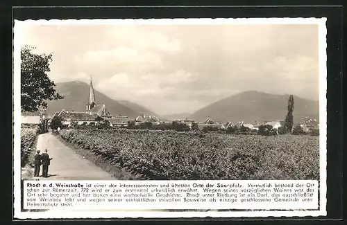 AK Rhodt /Weinstrasse, Blick von einer Landstrasse auf den Ort