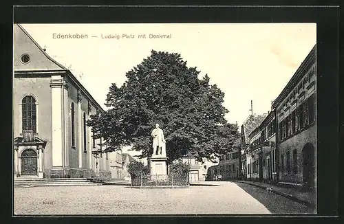 AK Edenkoben, Ludwig-Platz mit Denkmal