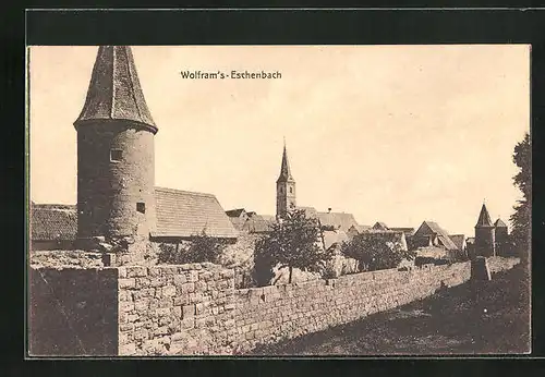 AK Wolframs-Eschenbach, Stadtmauer gegen Kirchtürme