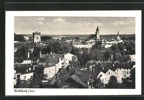 AK Mühldorf /Inn, Panorama mit Kirchturm